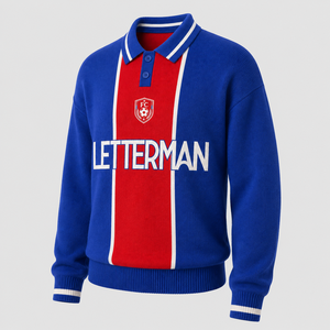 Retro Soccer Jersey Knit <b>Sweater</b> Men's Polo Collar Football Casual Pullover <b>Vintage</b> Streetwear - Product Image 4