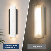 Applique murale linéaire LED d'extérieur, minimaliste, étanche, en acier inoxydable, aspect faux albâtre, idéale pour les entrées de villas