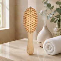 Ensemble de brosses à cheveux en bambou avec logo personnalisé, brosses à cheveux en bois biodégradable pour démêler et masser le cuir chevelu, brosses à cheveux en bambou