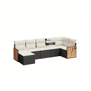 Ensemble de canapés de jardin Badd 6 places en rotin et teck, design contemporain - Product Image 1