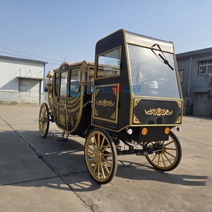 Chariot de mariage électrique Royal noir et or, chariot de transport spécial élégant tiré par des chevaux – Vente chaude - Product Image 3