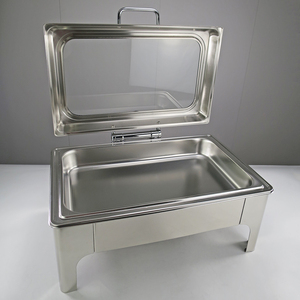 Grande Tampa De Vidro Buffet Fogão Altura Pés De Aço Inoxidável Chafing Dish Retangular Food Warmer para Catering - Product Image 4
