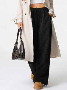 <span class=keywords><strong>Pantalon</strong></span> Large Taille Haute <span class=keywords><strong>en</strong></span> Velours Côtelé pour <span class=keywords><strong>Femme</strong></span>, Grande Taille, Style Décontracté, Couleur Unie, avec Cordon de Serrage, Collection Automne - Product Image 2