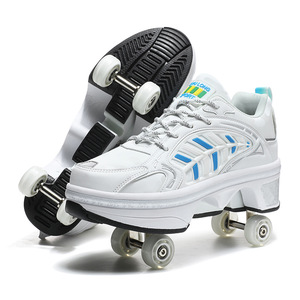 Helios Transformable Roller Skates Double Row White Anti Slippery Sporty Skateboarding Shoes For Kids Teens - Product Image 5