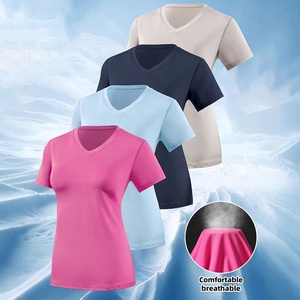 T-shirts de course Dry Fit pour femmes, respirants, anti-transpiration, pour la gym, le yoga, protection solaire, hauts d'entraînement à manches courtes - Product Image 2