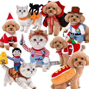 Ensemble de costumes amusants en polyester pour animaux de compagnie pour Halloween, tenues de vampire, cowboy, hot-dog, Père Noël, cavalier pour petits chiens et chats, automne-hiver - Product Image 1