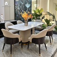 Ensemble de table à manger en marbre naturel de luxe italien haut de gamme pour hôtel, 7 pièces, mobilier de salle à manger moderne