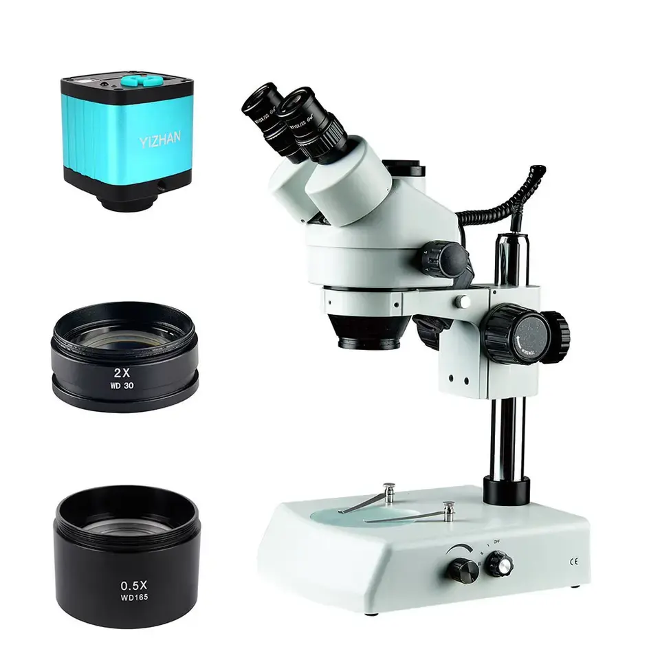 YIZHAN SZM3590T-B2-H1605B Three Eye Microscope Desktop Zoom Stand Lens Dental Telescope Led Illumination Teaching
