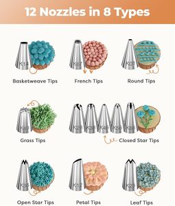 طقم تزيين الكيك 71 قطعة مع قاعدة دوارة للكيك و12 فوهة تزيين مرقمة و2 ملعقة تقليب و3 مشط تزيين وكاشطة - Product Image 2