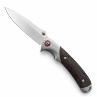 Couteau pliant de chasse à lame satinée en acier inoxydable 440C, manche en bois d'ébène, roulement à billes, clip de poche, bord tranchant