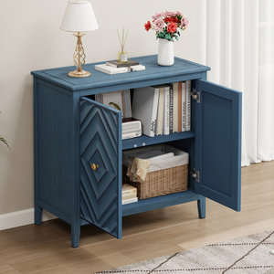 Armoire de rangement géométrique gaufrée, finition mate vintage, design sans poignées, pieds surélevés - Product Image 3