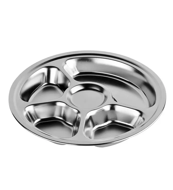 SUS 304 Stainless Steel 5 Compartments Section 28cm(11.02") Round Dinner Divided Plates Thali Price
