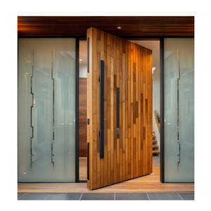 Porte pivotante antivol en bois massif laqué avec placage en bois, noyer, axe central, pour entrée de villa résidentielle - Product Image 5