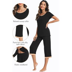 Ensemble de pyjama en viscose de bambou pour femme, haut à manches courtes et pantalon capri, vêtements de nuit rafraîchissants, tailles S-3X - Product Image 4