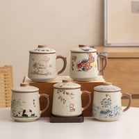 Tasse à thé en céramique moderne avec couvercle Tasse à filtre-Cadeau d'affaires de brassage de thé à usage personnel pour le bureau pour les cadeaux