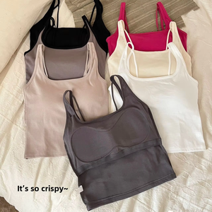 #1052 di fabbrica Custom pieghettato ampio cinturino Design alto elastico raccolto Top di alta qualità in cotone canotta per le donne costruito in reggiseno - Product Image 4