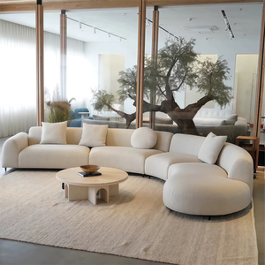 أريكة منحنية متعددة المقاعد على شكل حرف S بتصميم بسيط من القطيفة، مصنوعة من قماش بيج، مناسبة لغرفة المعيشة أو قاعة المعارض - Product Image 2