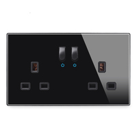 LangYeao 3x6 UK Universal Standard Panneau en verre trempé double prises murales avec interrupteur de réinitialisation Type C + USB LED Light
