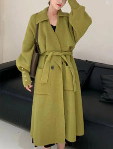 Cárdigan de punto largo con cuello en V grueso y moda de invierno para <span class=keywords><strong>mujer</strong></span> de alta calidad, informal, de talla grande, con cinturón, diseño frontal holgado - Product Image 4