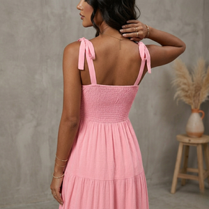 Sexy Backless Summer Natural Woven Digital Printing Halter Neck Floor-Length A-Line Women's Dress - Product Image 2