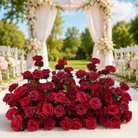 Arrangement floral en soie rouge bordeaux de haute qualité, centre de table de mariage pour décoration de fond d'allée, fleurs artificielles
