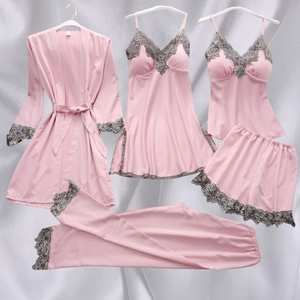 <span class=keywords><strong>Camicia</strong></span> <span class=keywords><strong>da</strong></span> <span class=keywords><strong>notte</strong></span> in seta satinata <span class=keywords><strong>da</strong></span> donna in tinta unita pigiami a cinque pezzi Set taglia unica morbida <span class=keywords><strong>e</strong></span> liscia per la fornitura estiva - Product Image 6