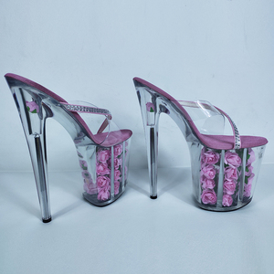 2021 nuovo <span class=keywords><strong>tacco</strong></span> sottile 20 cm piattaforma elegante 8 pollici fiore <span class=keywords><strong>tacco</strong></span> <span class=keywords><strong>alto</strong></span> pantofole in PVC trasparente sandali delle donne - Product Image 4