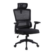 Chaise de bureau ergonomique pivotante à dossier haut moderne avec structure en fer, assise en tissu maillé et appui-tête réglable pour usage domestique ou professionnel