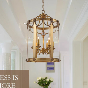 VH Modern Simple Luxury Copper Lantern Chandelier Adjustable Height Gold Custom Size <strong>Hanging</strong> Lights <strong>for</strong> Corridor Balcony <strong>Bar</strong> - Product Image 5