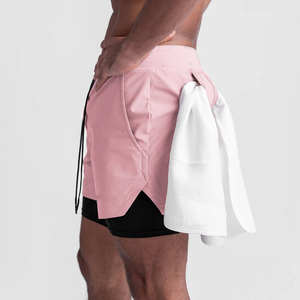 Custom Logo <b>Mens</b> High Quality 2 in 1 Running Double Layer Back <b>Towel</b> Loop Sports <b>Shorts</b> - Product Image 3