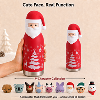 Bouteille d'eau isotherme anti-fuite de 450 ml pour cadeau d'affaires de Noël, tête de Père Noël en silicone détachable, rouge, double paroi sous vide en acier inoxydable