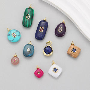 Natural Stone Inlaid Zircon Pendant Geometric Circular Long Stone Pendant DIY Necklace Bracelet Pendant <strong>Charms</strong> - Product Image 1