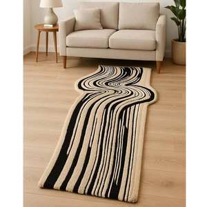 Tapis en laine tufté à la main, abstrait et ondulé, moderne et personnalisé, noir et blanc, pour salon, MOQ 1 pièce, tapis abstrait élégant pour la maison - Product Image 6