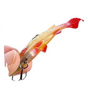 Offre Spéciale : Lot de 5 leurres souples à queue en T rayés vert et rouge, yeux 3D, flottants, pour la pêche à la perche, au snapper et au walleye - Product Image 1