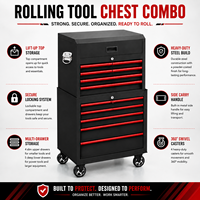 Armoire à outils roulante en acier robuste Guanpin avec roulettes verrouillables, glissières à roulements à billes, capacité de charge de 250 kg, classique