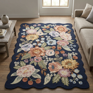 Tapis de sol rectangulaire en laine tuftée à la main, motif floral, à poils ras, doux, antidérapant, lavable en machine, pour salon, chambre et cuisine - Product Image 1