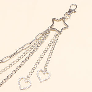 Cadena de cintura con colgante de corazón de aleación de zinc y patrón de estrellas, estilo casual hip hop para pantalones vaqueros. - Product Image 3