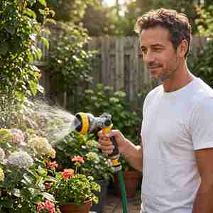 Garden Hose <b>Spray</b> Nozzle Zinc Alloy Metal Pattern by Thumb 7 Patterns Skin-friendly TPR Handle - Product Image 1