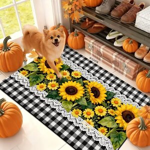 Paillasson rustique personnalisé antidérapant et absorbant motif citrouille d'automne avec motif « Cœur Grateful » pour entrée adaptée aux animaux de compagnie - Product Image 2