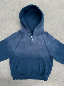 <span class=keywords><strong>Felpa</strong></span> con Cappuccio Henley <span class=keywords><strong>Vintage</strong></span> <span class=keywords><strong>Nera</strong></span> Lavata, Bordo Grezzo Effetto Invecchiato, 100% Cotone French Terry, Pullover Streetwear da Uomo - Product Image 2