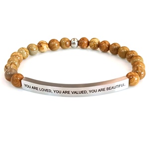 Pulsera Unisex Grabada de Piedra Natural de Cristal con Cuentas de Zebra Rosa de 6mm, Separador Dorado y Tubo de Acero Inoxidable Curvado, Regalo de Pascua - Product Image 1