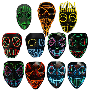 Halloween nero V Neon LED incandescente maschera in PVC sangue Horror Facepiece fantasma per festa Cosplay Costume mascherata - Product Image 1