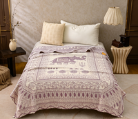 Couverture en gaze jacquard écologique Apocynum Venetum - Motif éléphant violet - Toutes saisons - Pour la maison