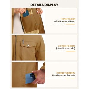 Rdruko Men's Canvas Work Jacket 100% Cotton Sherpa <b>Lined</b> Turn-down Collar Winter <b>Coat</b> - Product Image 5