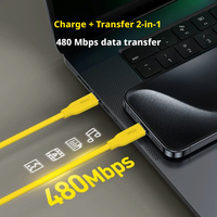 Câble de données Aohi 140W en silicone souple, câble de charge 240W, double port type-C, charge rapide PD3.1, charge flash