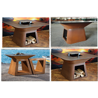 Barbecue extérieur en bois avec foyer et rangement pour bois à vendre, barbecue en acier corten