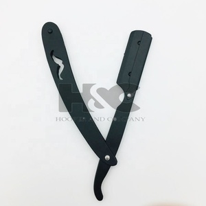 <b>Razor</b> Moustache Style Handle Black Matte Powder Coated Stainless Steel Barber <b>Straight</b> <b>Razor</b> Custom Logo Offer Black <b>Razors</b> - Product Image 6