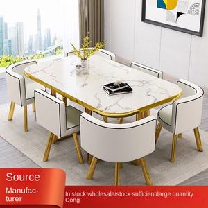 Piccolo semplice <span class=keywords><strong>e</strong></span> moderno tavolo da pranzo rettangolare 6 posti conferenza <span class=keywords><strong>e</strong></span> negoziazione ufficio Reception mobili per la casa con sedie - Product Image 2