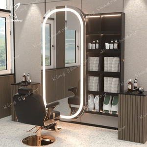 Cajones de madera de estación de espejo de salón de pared colgante de forma redonda para muebles de peluquería gabinete de espejo - Product Image 5