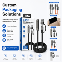 Cable de Carga Trenzado de Alta Calidad de 240W con E-Marker, Cable USB-C de Carga Rápida con Soporte Plegable para Teléfono y Adaptador USB-A